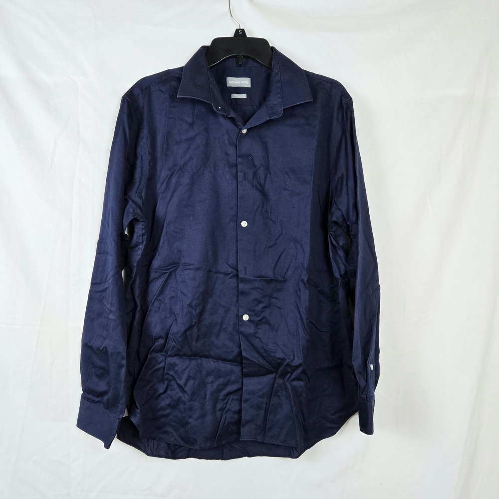 Michael Kors Men's Dressy Navy Blue Slim Fit Preppy Long Sleeve Career Shirt XL